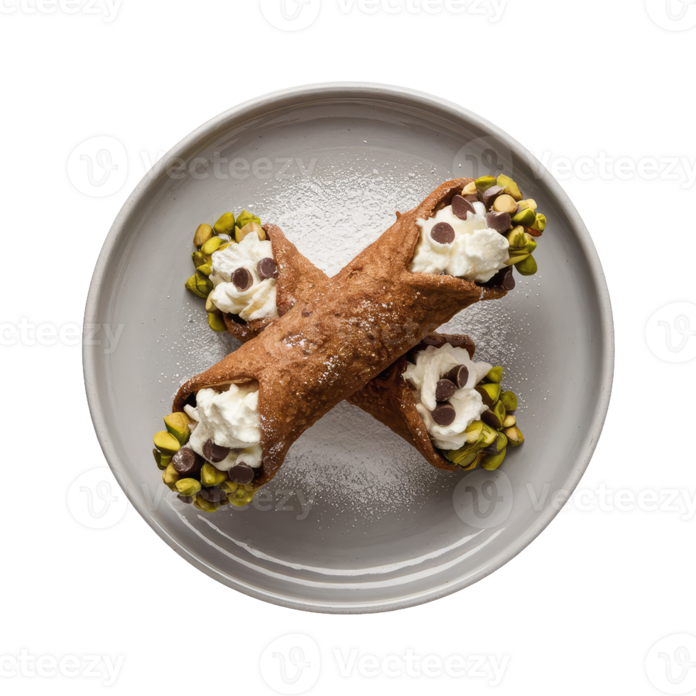 Two Cannoli with Whipped Cream and Pistachios png