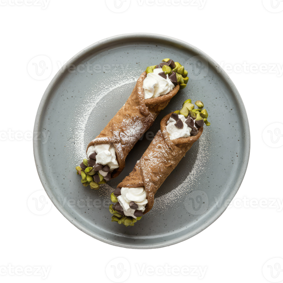 Two Cannoli with Whipped Cream and Pistachios png