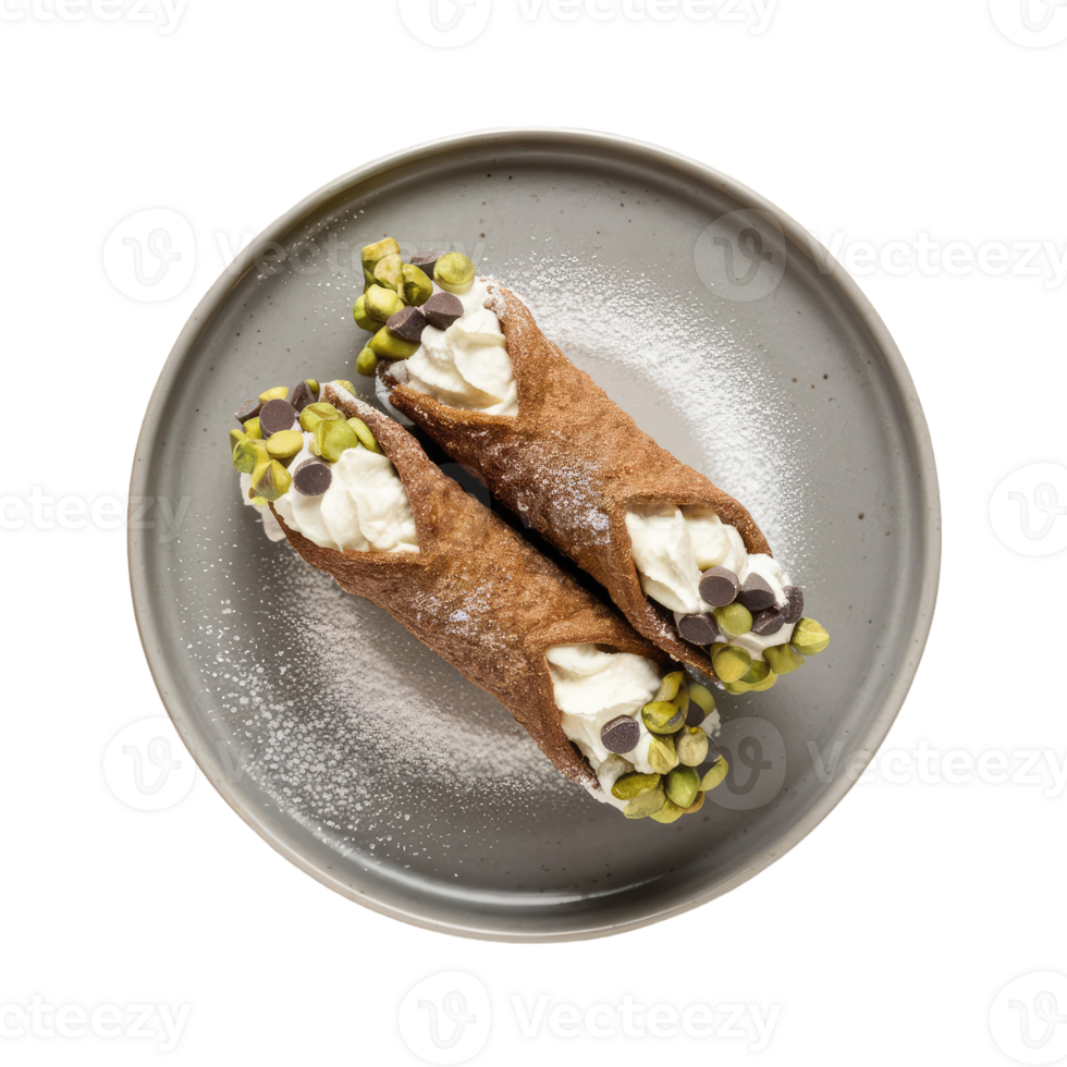 Two Cannoli with Whipped Cream and Pistachios png