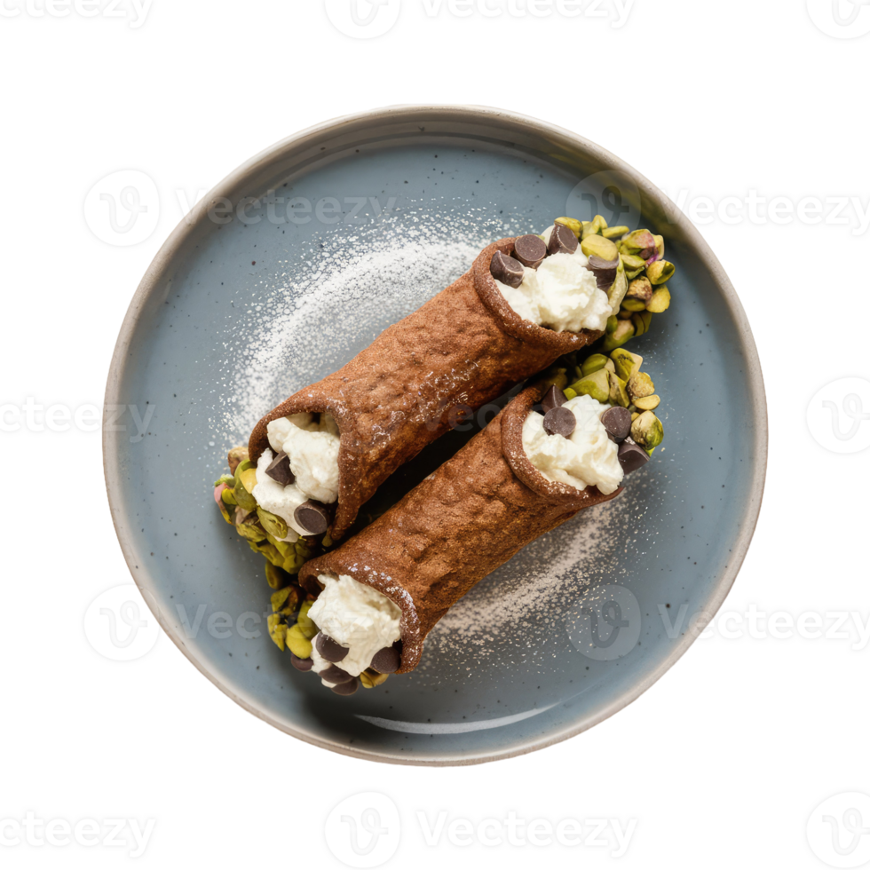 Two Cannoli with Whipped Cream and Pistachios png