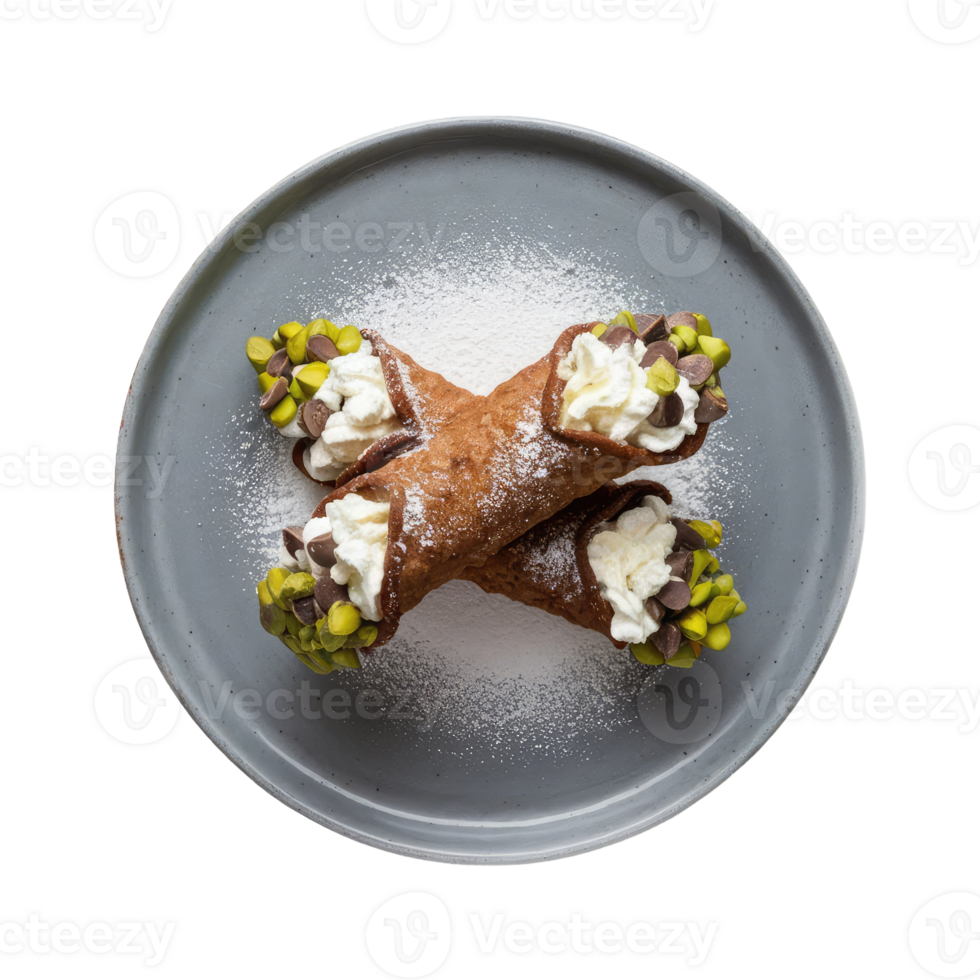 Two Cannoli with Whipped Cream and Pistachios png