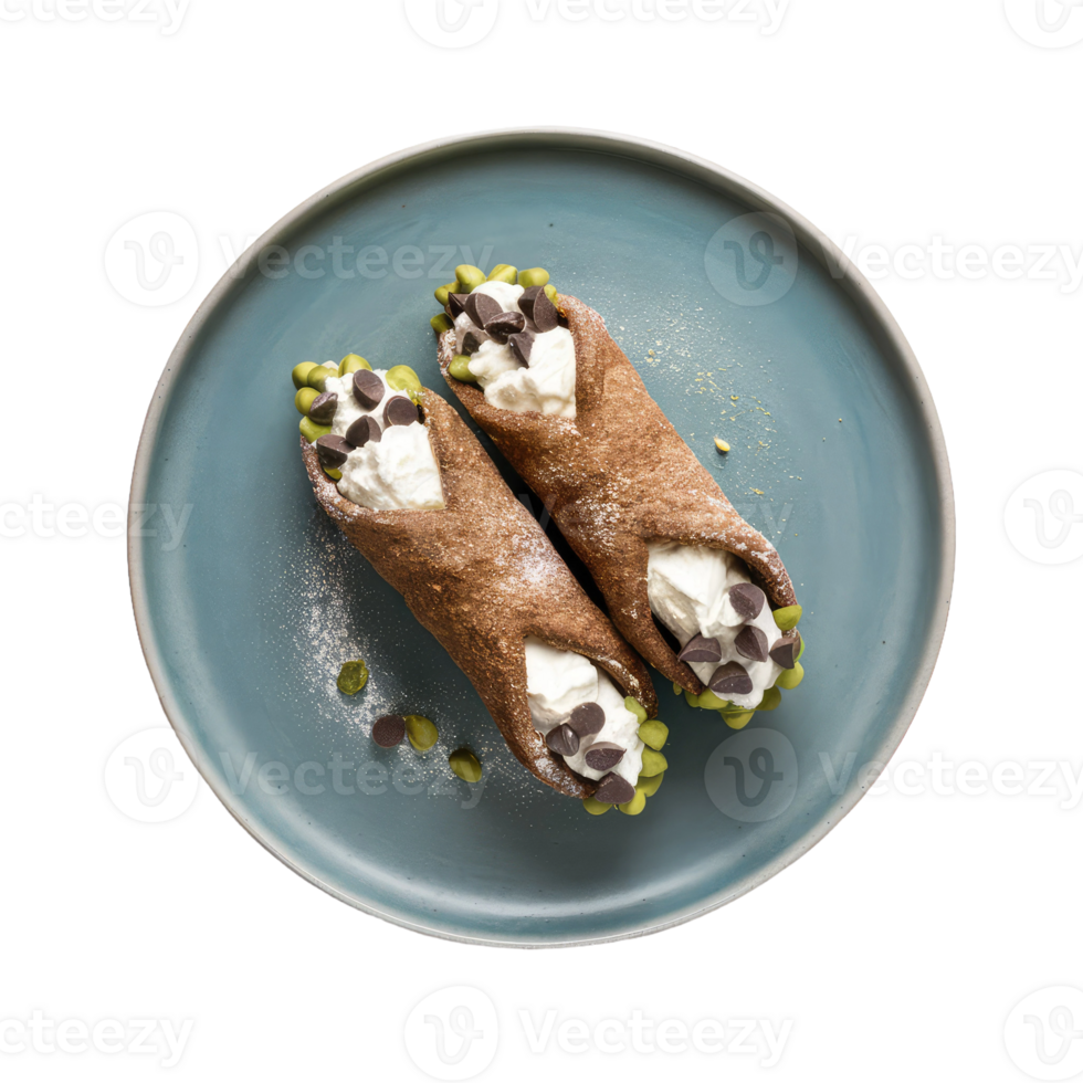 Two Cannoli with Whipped Cream and Pistachios png