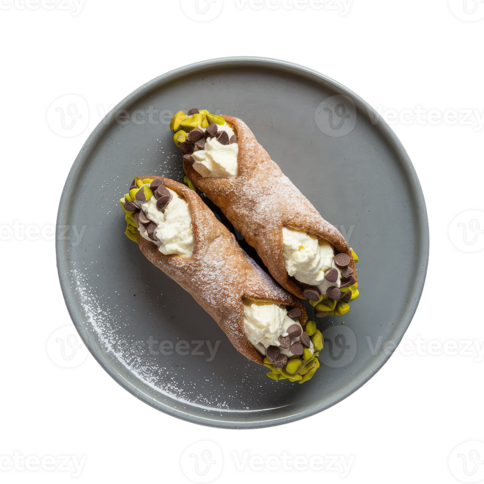 Two Cannoli with Whipped Cream and Pistachios png