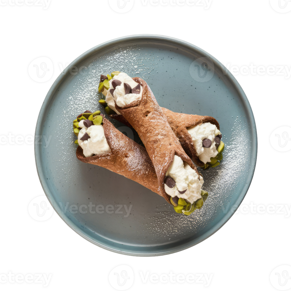 Two Cannoli with Whipped Cream and Pistachios png