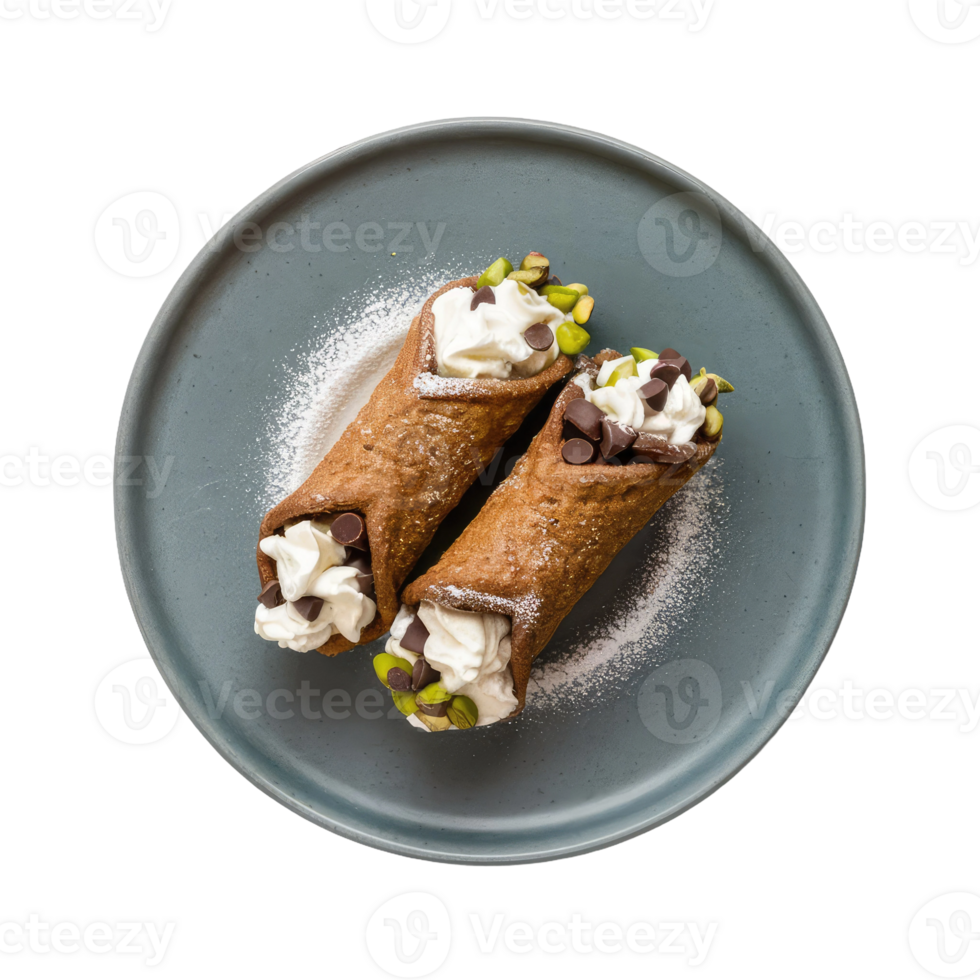 Two Cannoli with Whipped Cream and Pistachios png