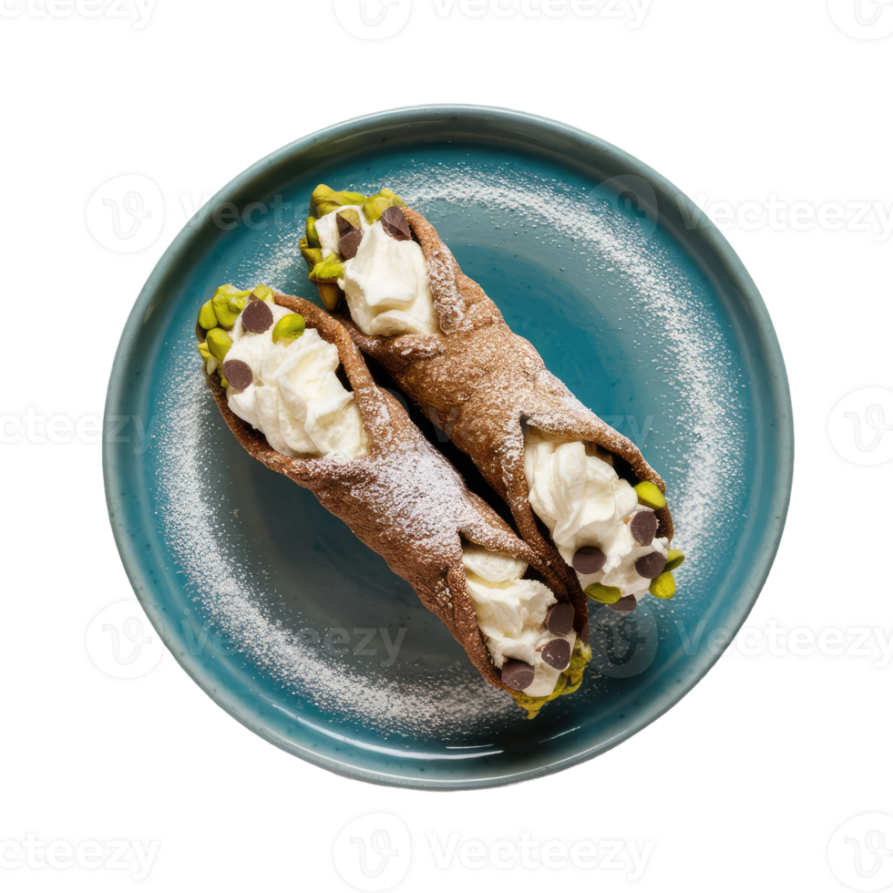 Two Cannoli with Whipped Cream and Pistachios png