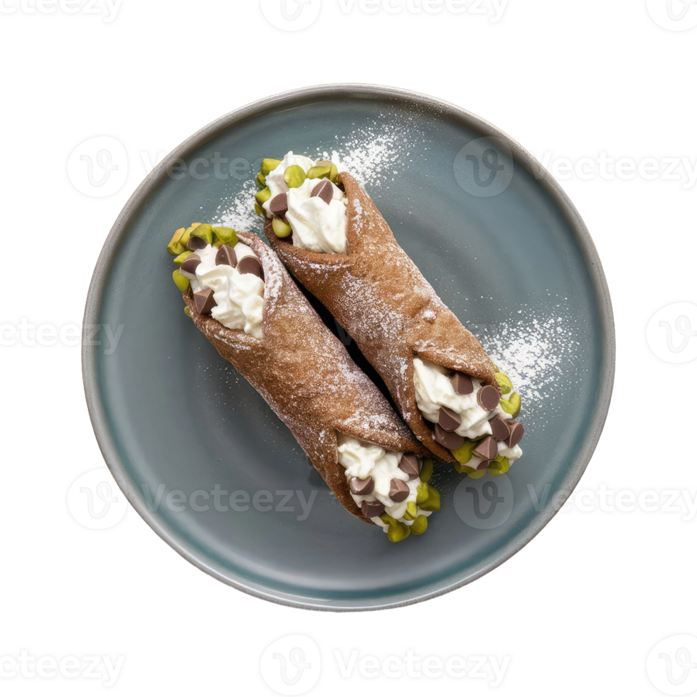 Two Cannoli with Whipped Cream and Pistachios png