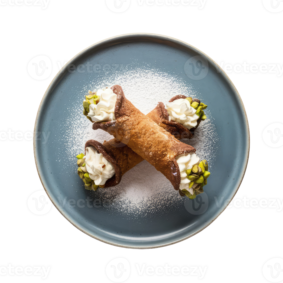 Two Cannoli with Whipped Cream and Pistachios png