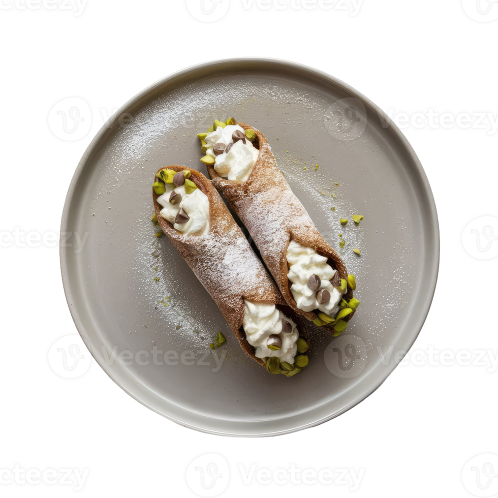 Two Cannoli with Whipped Cream and Pistachios png