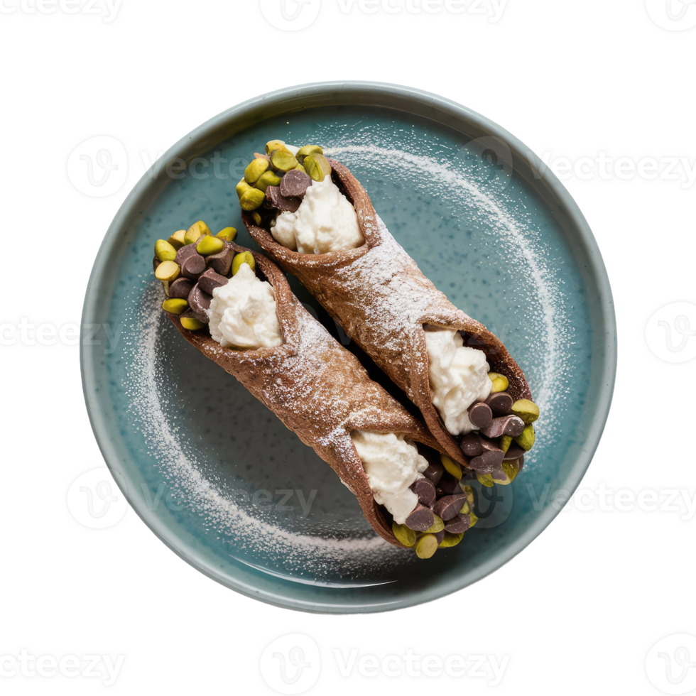 Two Cannoli with Whipped Cream and Pistachios png