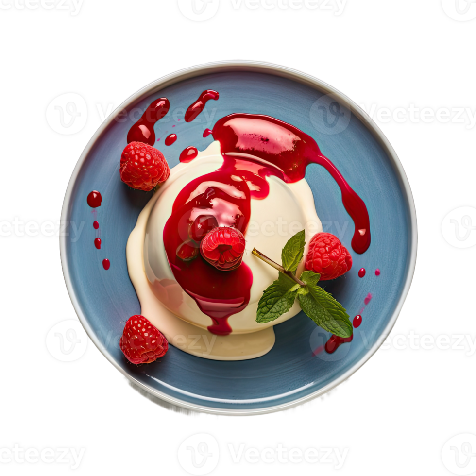 Panna Cotta with Raspberries and Raspberry Sauce 47600310 PNG