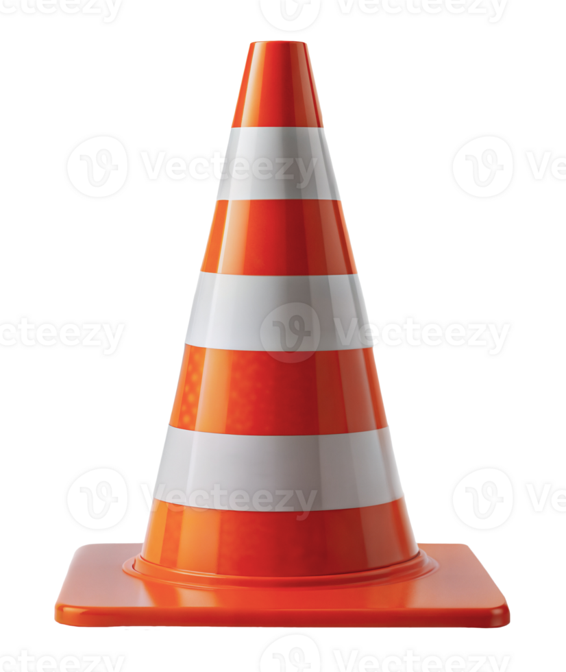 Single orange and white traffic cone, cut out - stock png. png