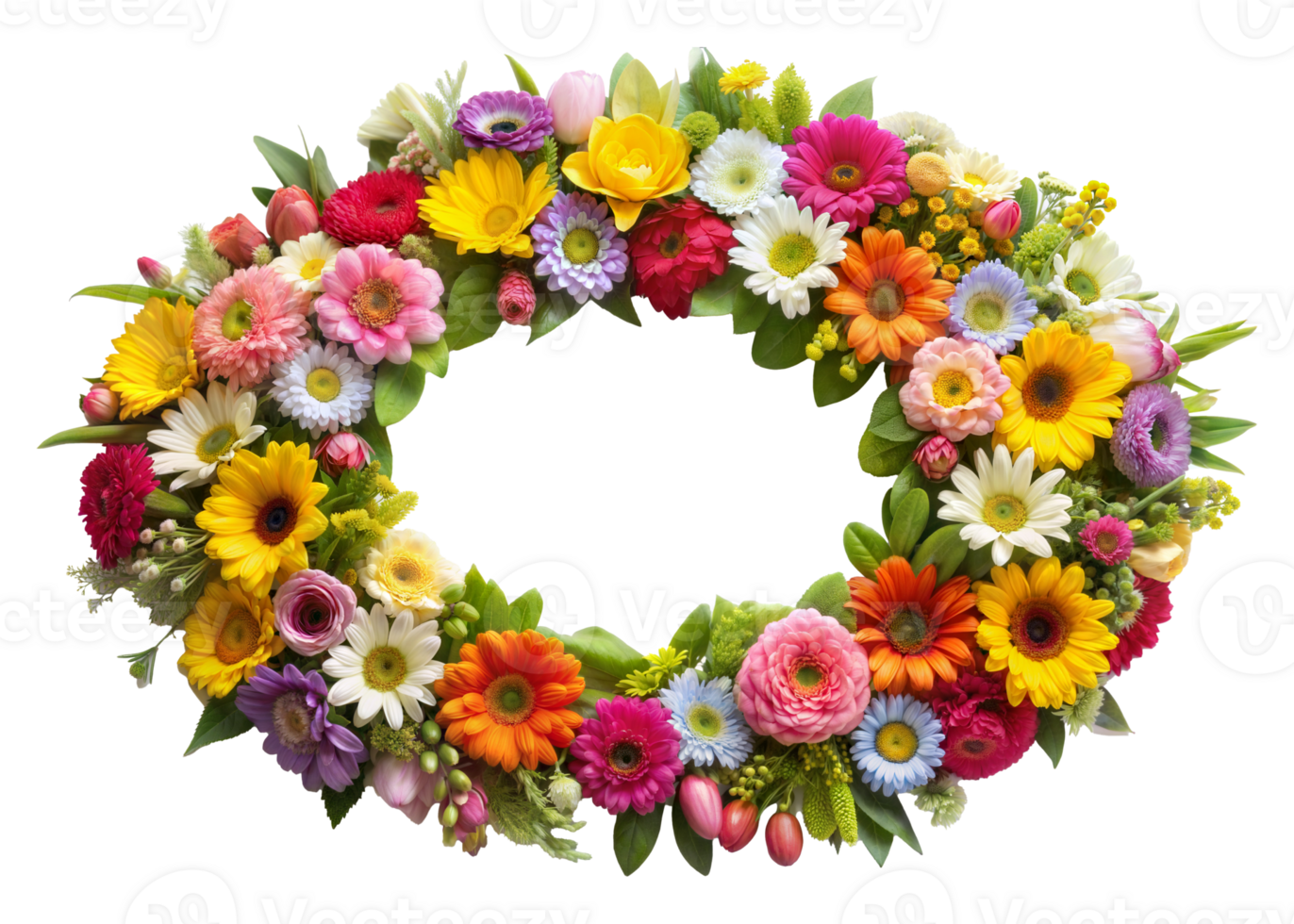 Colorful flower wreath arranged in a circular shape png