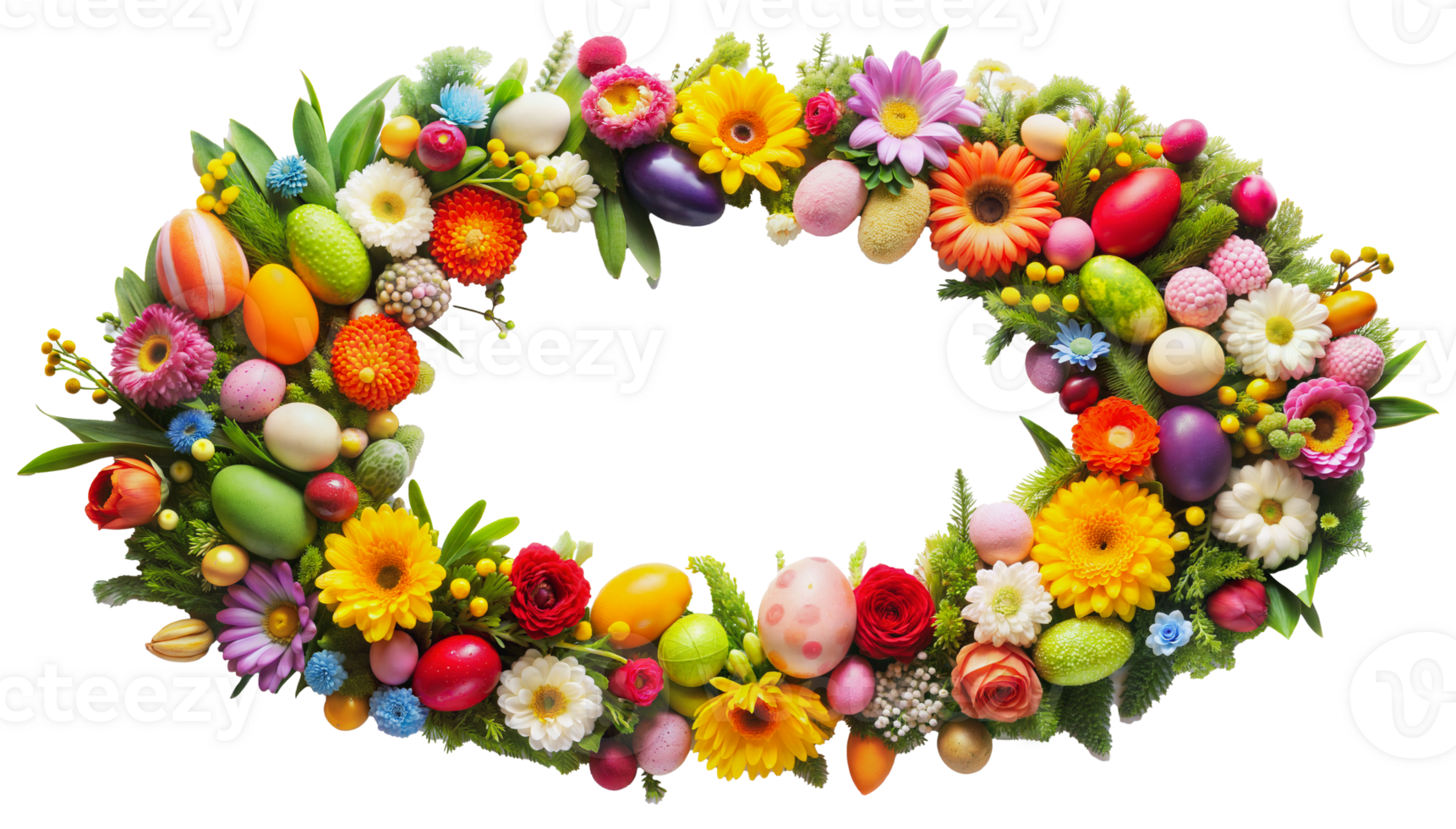 Colorful easter egg and flower wreath png