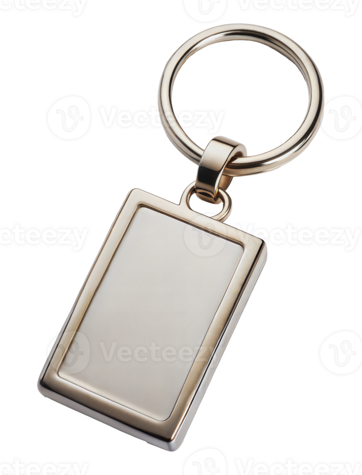Silver blank key chain tag with key ring, cut out - stock png. png