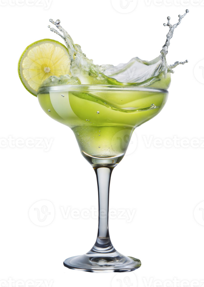 Lime margarita cocktail splash in glass, cut out - stock png. png