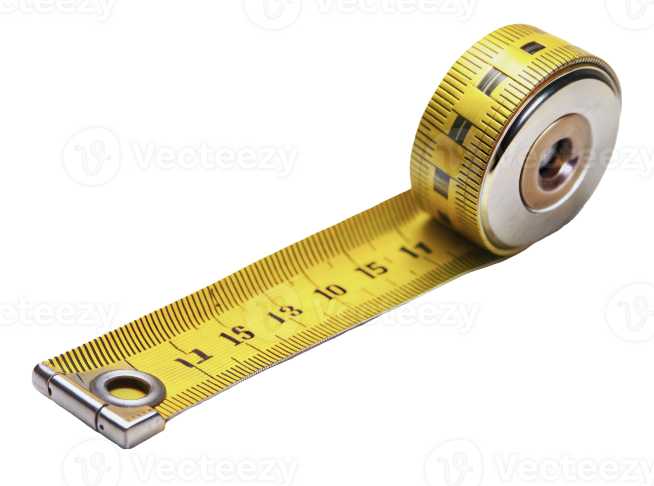 Yellow tape measure unrolled, cut out - stock png. png