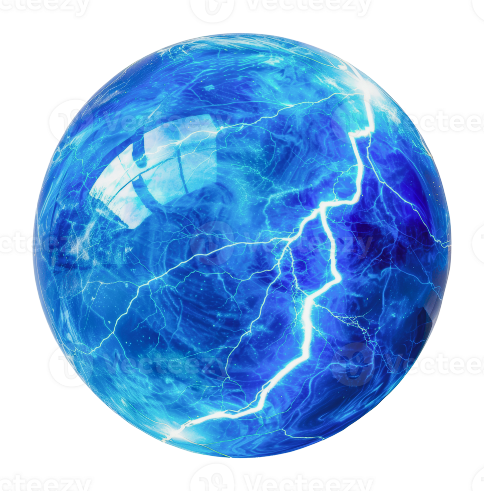 Blue electric sphere with lightning bolts png