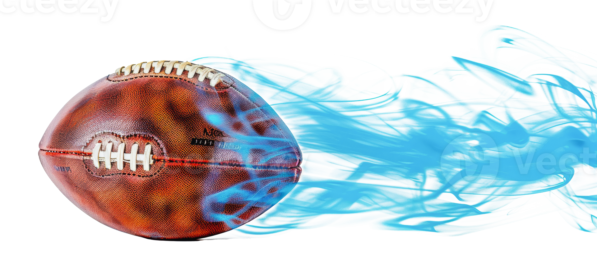 A brown leather football with blue smoke trail, cut out - stock png. png