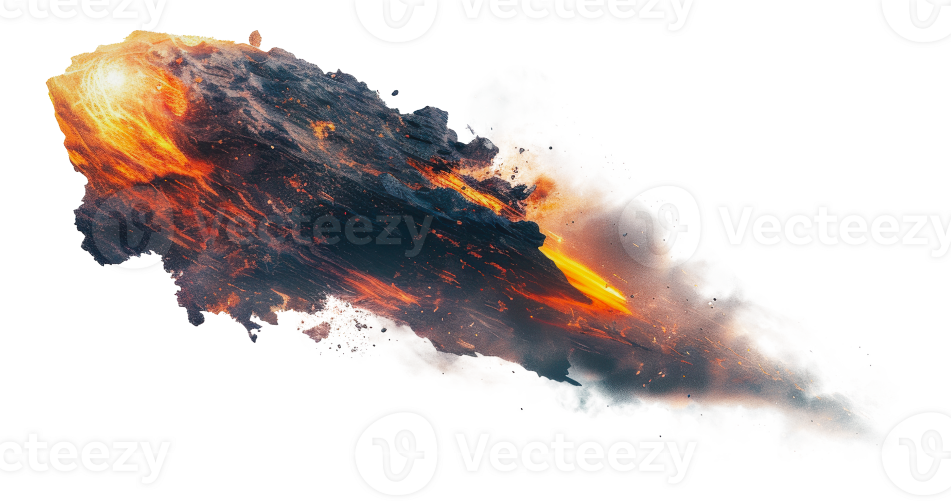 Flaming meteoroid streaking through space, cut out - stock png. png