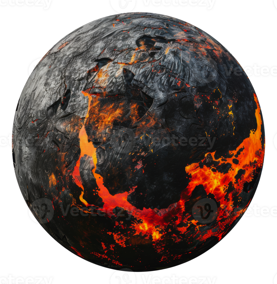 A detailed render of a lava planet, cut out - stock png. png