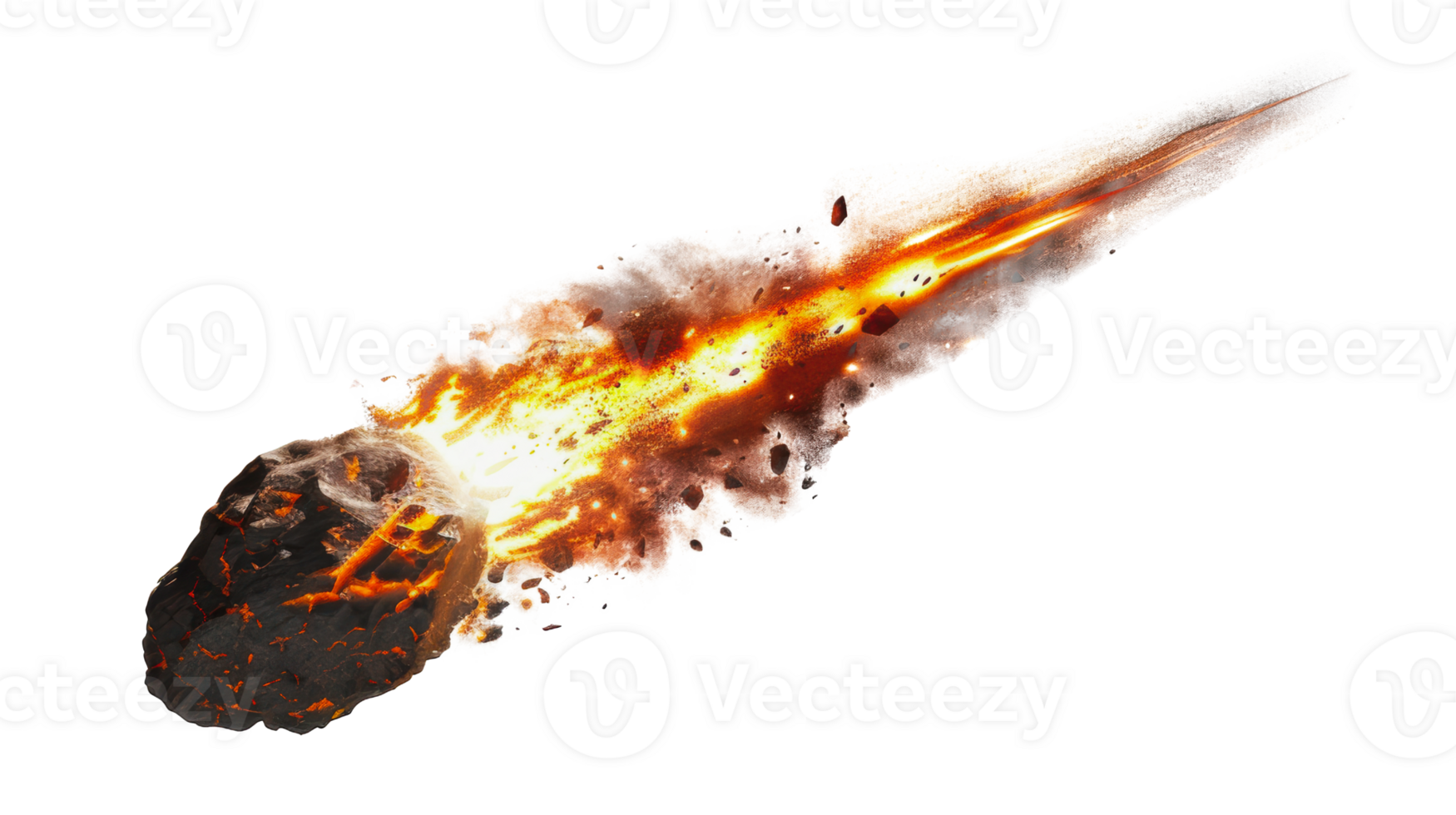 Fiery meteoroid blazing through space, cut out - stock png. png