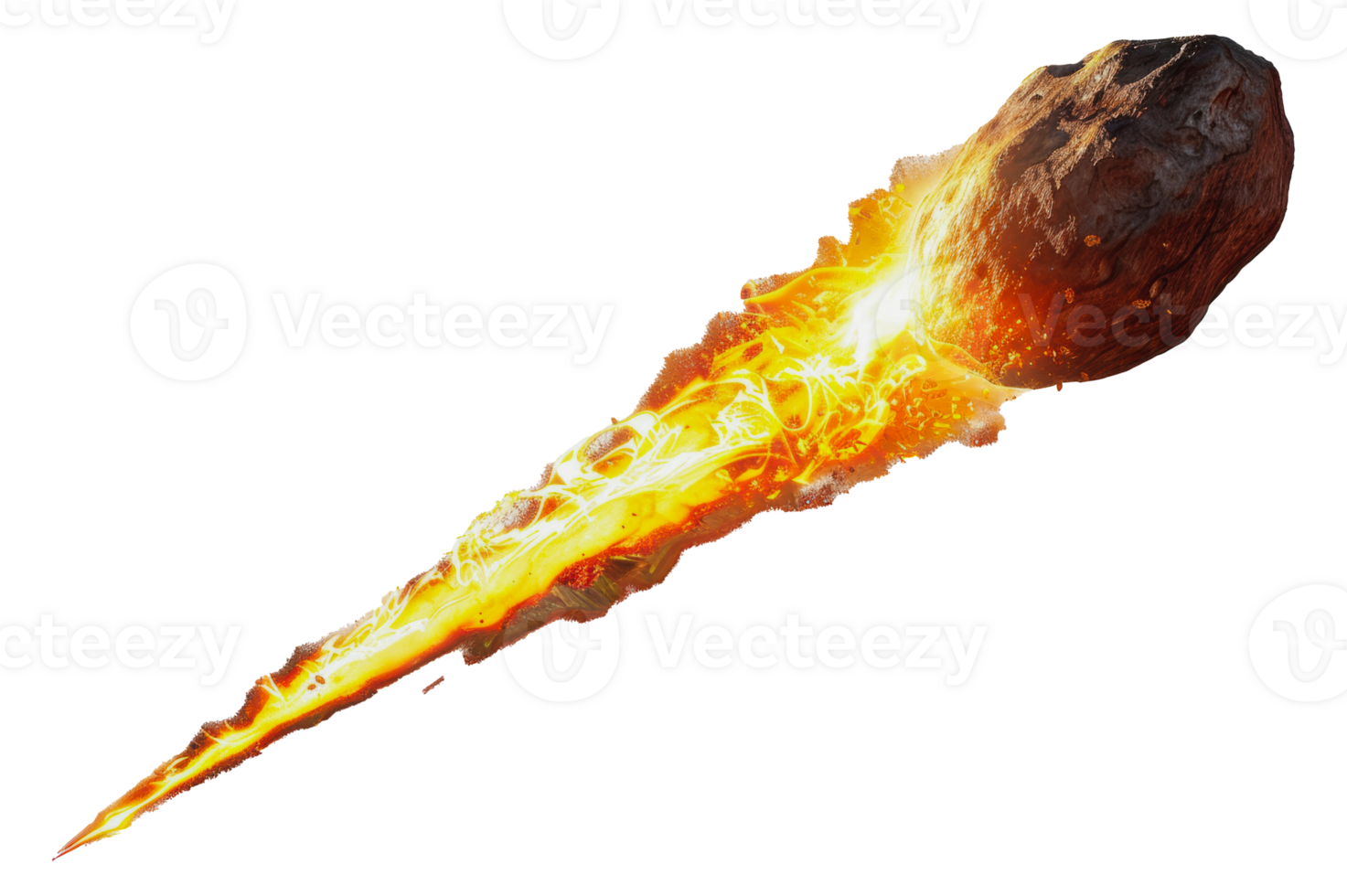 A fiery meteor streaks through the atmosphere, cut out - stock png. png