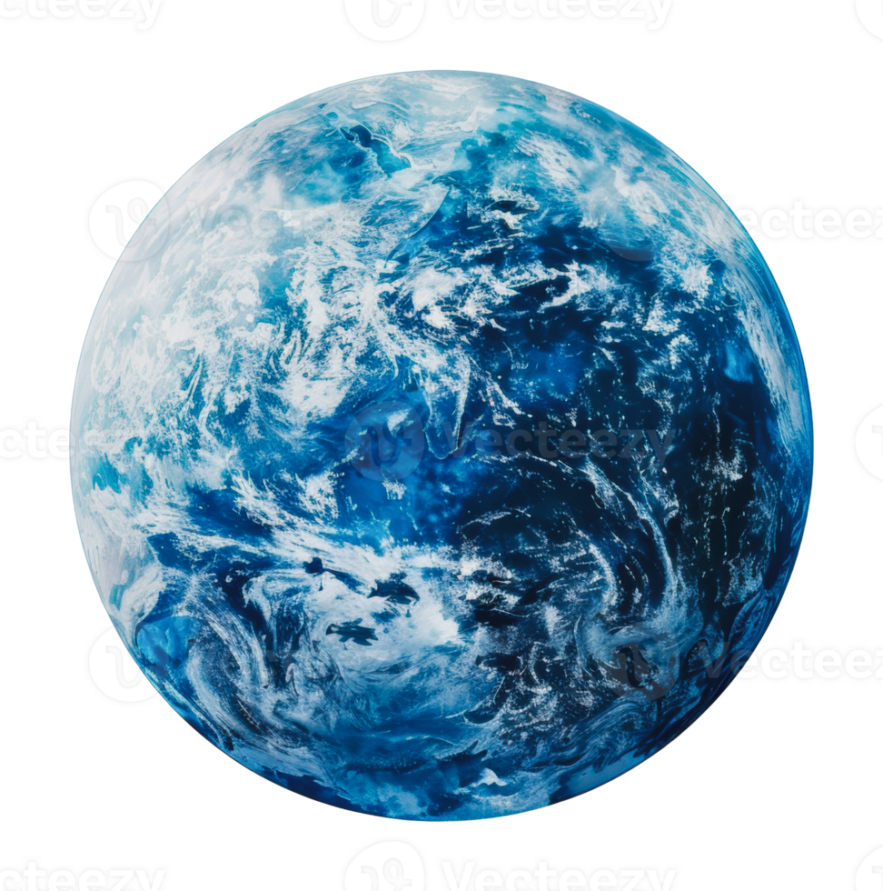 A detailed view of a water planet with clouds, cut out - stock png. png