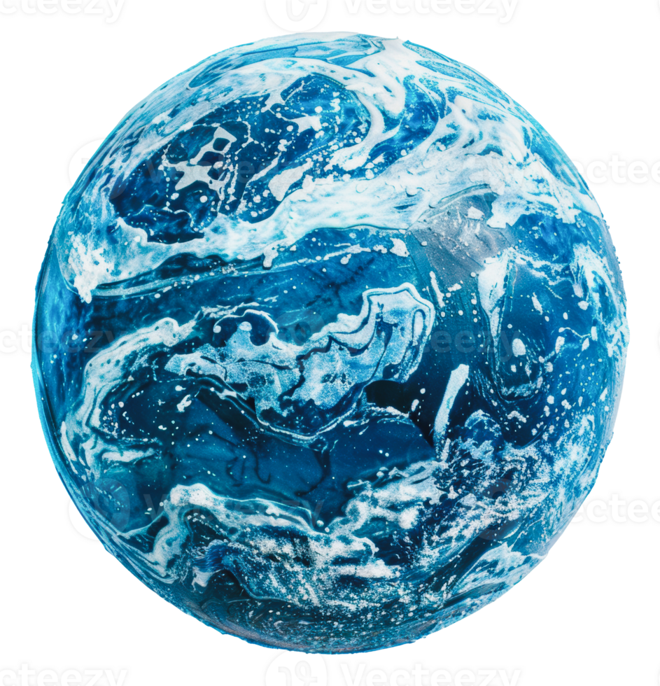 A high-resolution digital render of a water planet, cut out - stock png. png