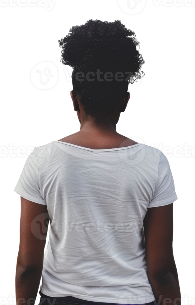 Woman walking away from camera with white shirt, cut out - stock png. png