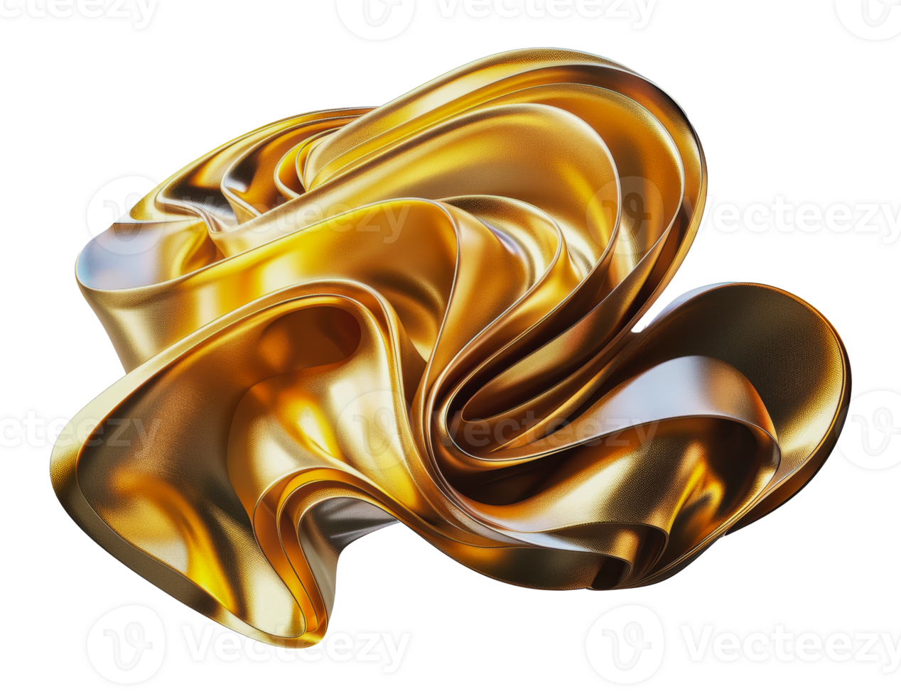 Abstract golden metal shape with smooth curves and wavy edges, cut out - stock png. png