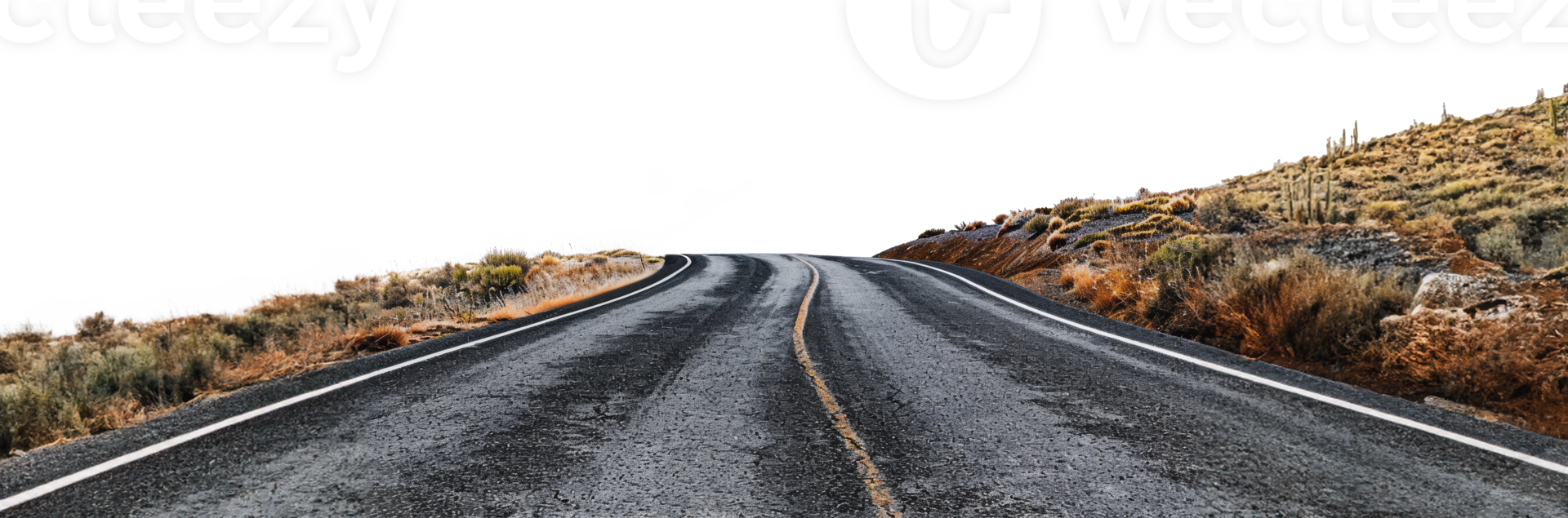 vuoto deserto strada con Doppio giallo linea, tagliare su - azione png. png