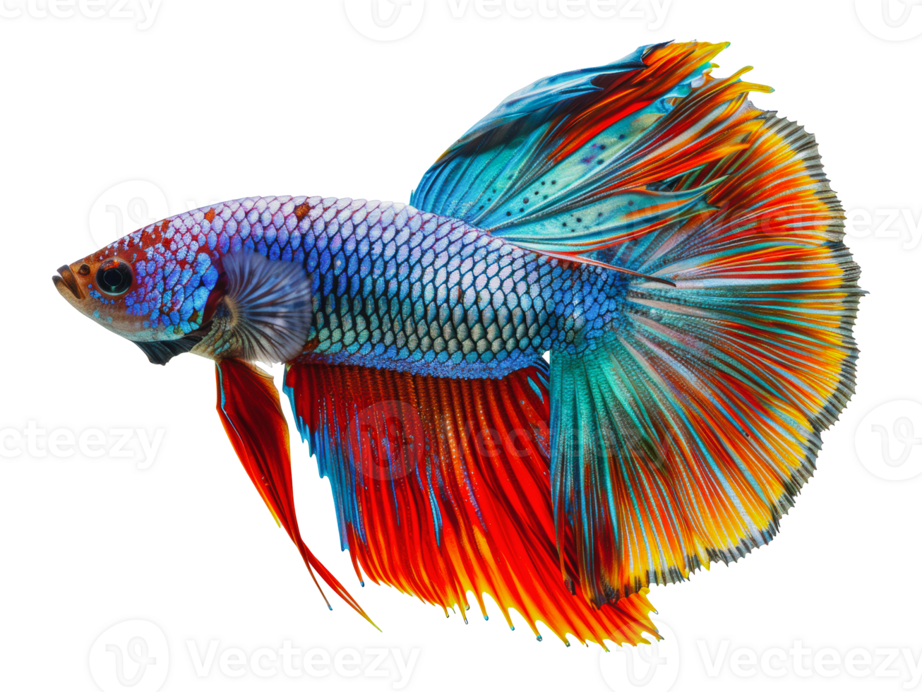 Colorful siamese fighting fish with long fins, cut out - stock png. png