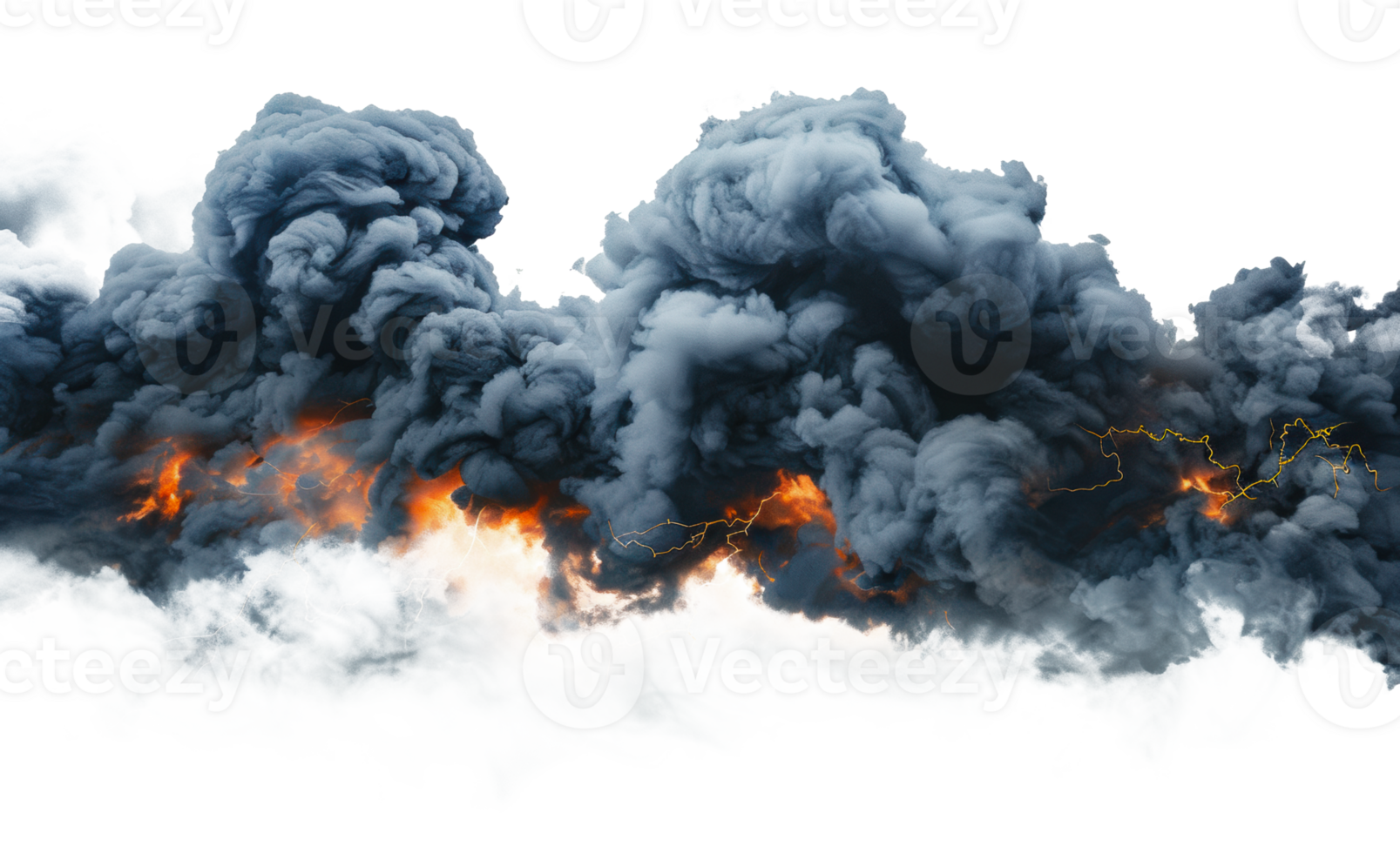 Dense black smoke billowing with orange flames, cut out - stock png. png