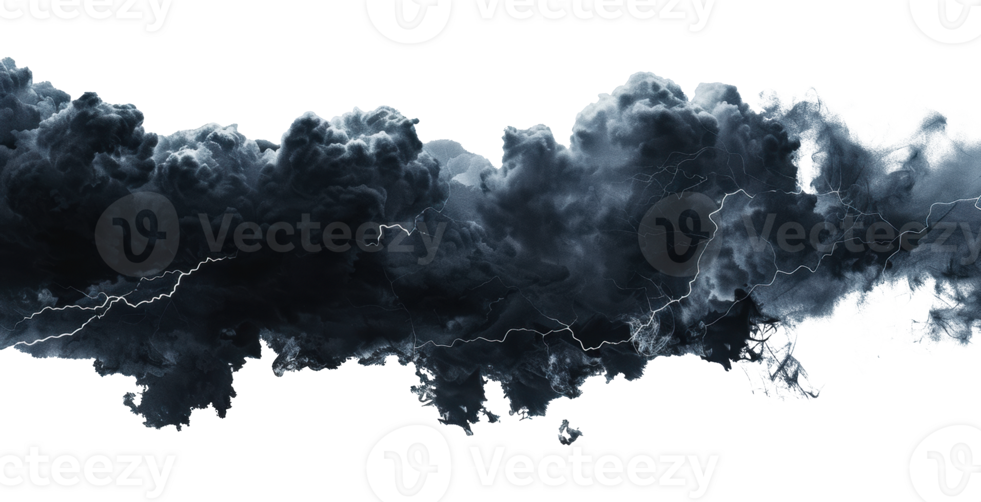 Dark storm clouds with lightning streaks, cut out - stock png. png