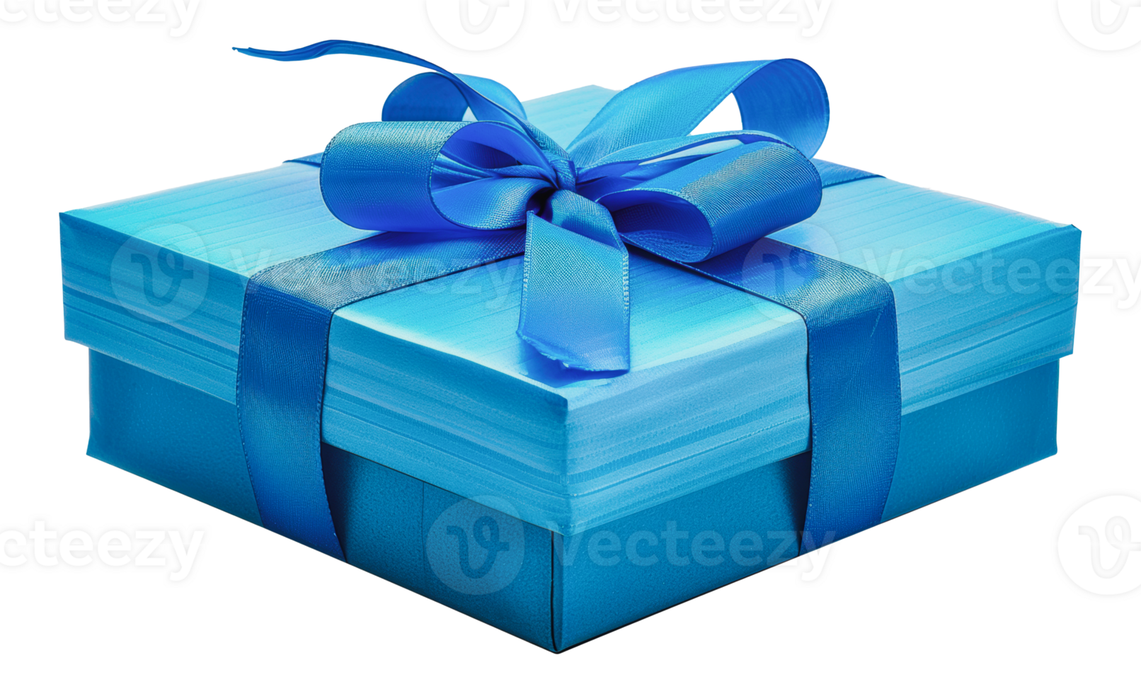 Blue gift box with satin ribbon bow, cut out - stock png. png