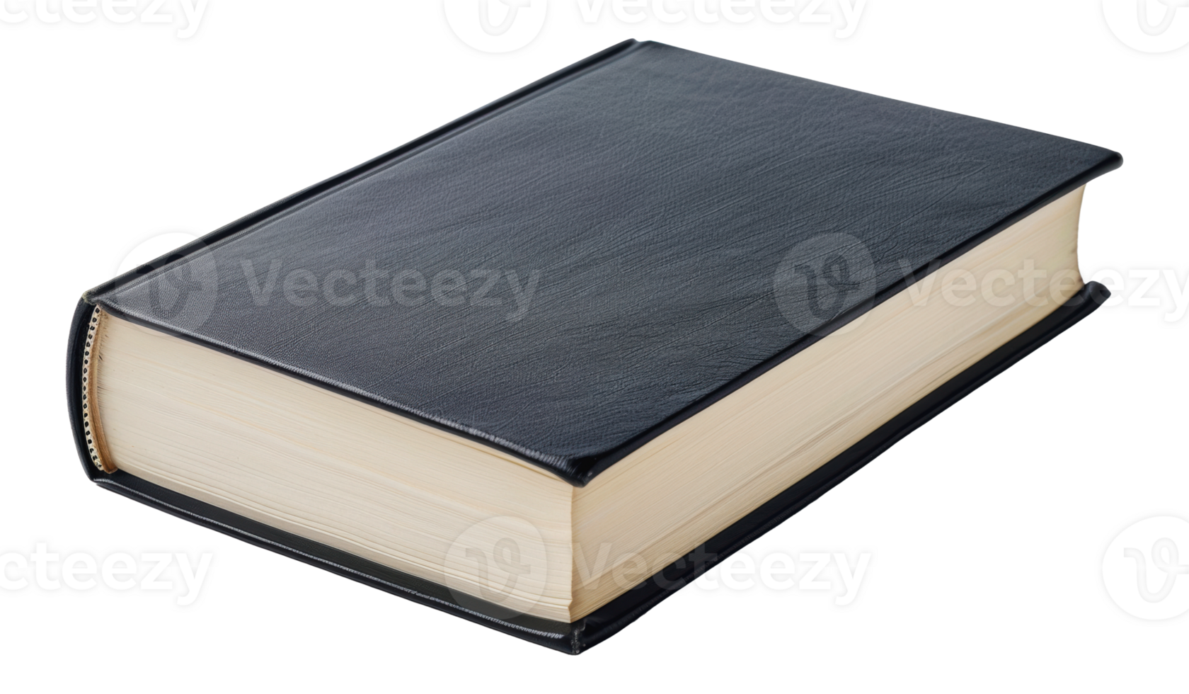 Closed black hardback book with cream pages, cut out - stock png. png