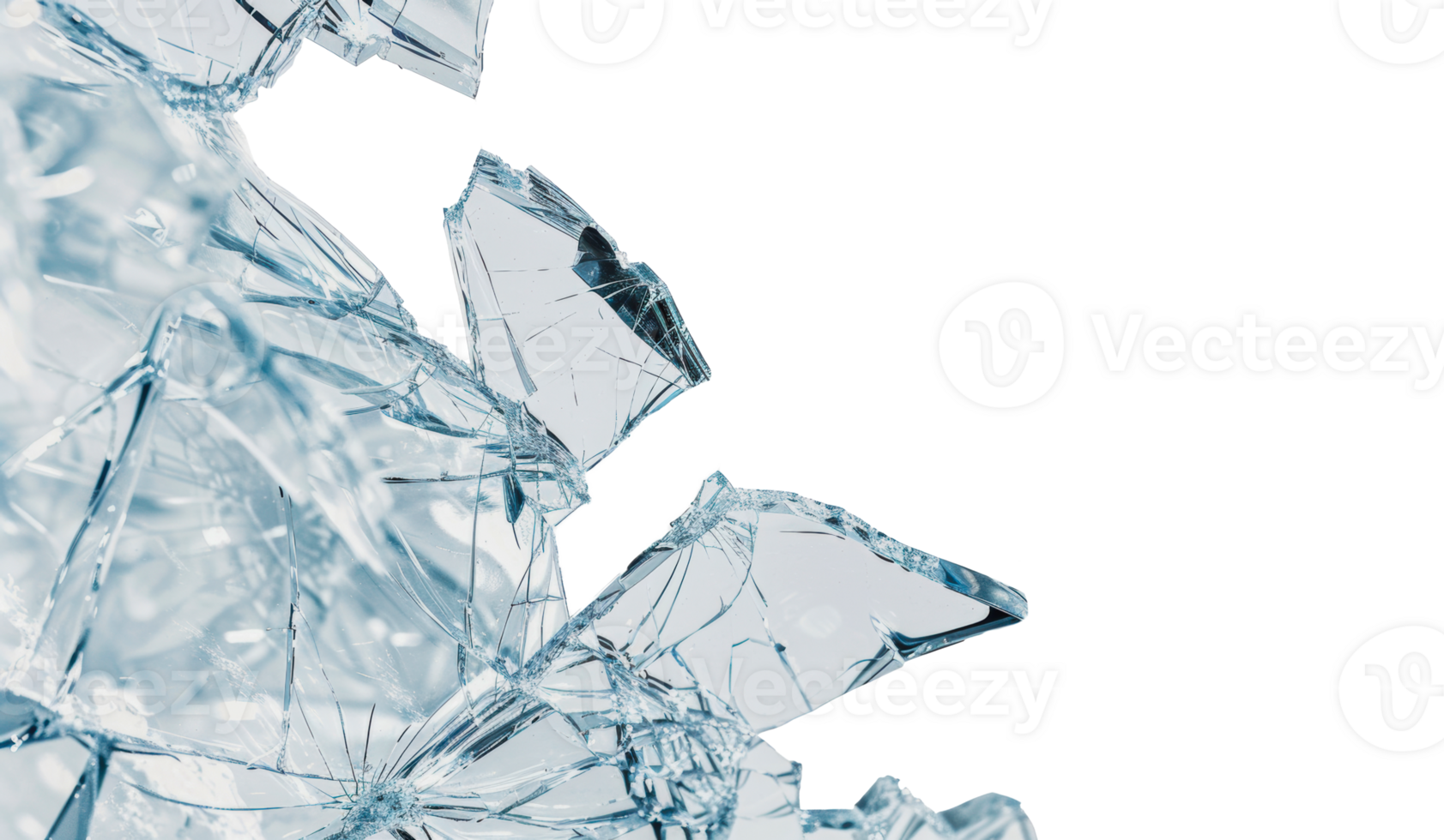 Sharp pieces of broken glass scattered, cut out - stock png. png