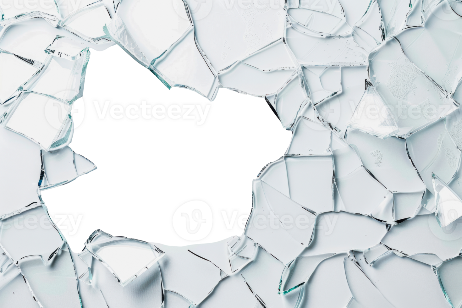 Close up of broken glass, cut out - stock png. png