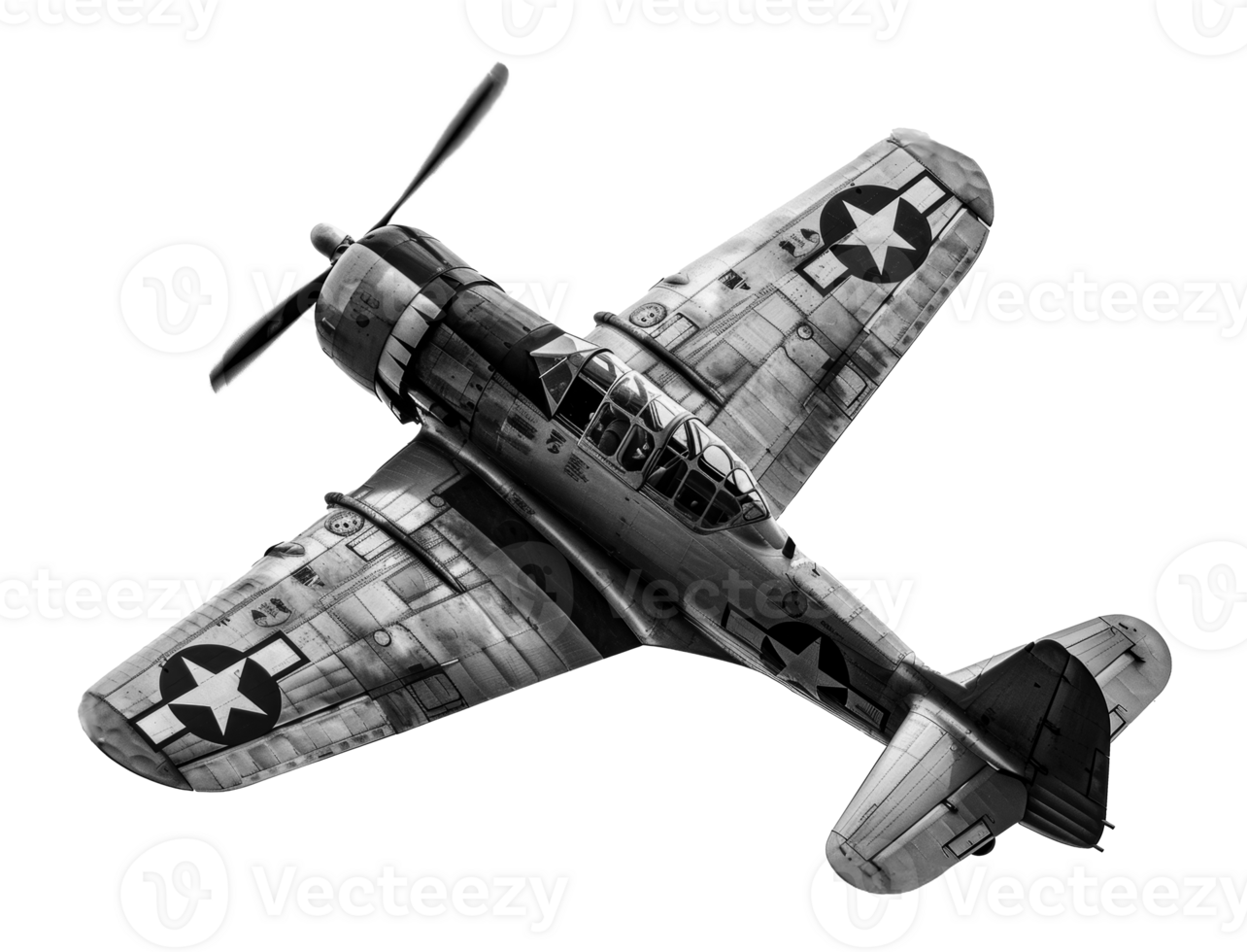 Black and white photograph of a douglas sbd dauntless dive bomber, cut out - stock png. png
