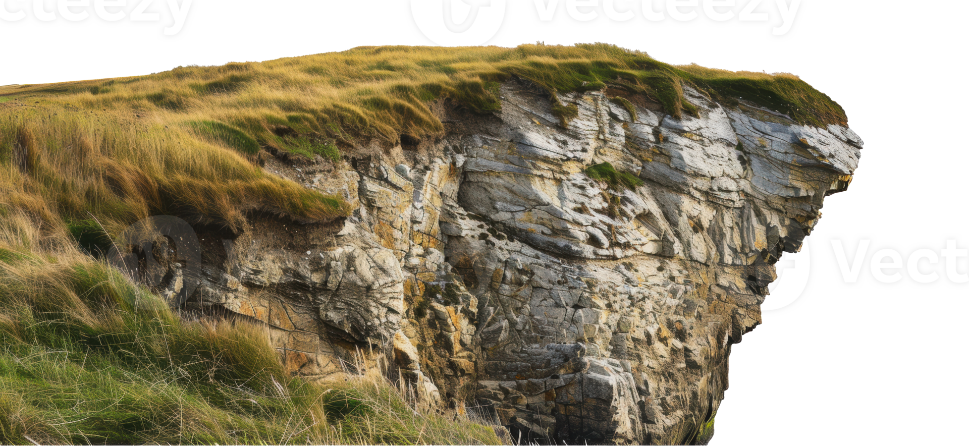 A steep cliff face with grass and rocks in ireland, cut out - stock png. png