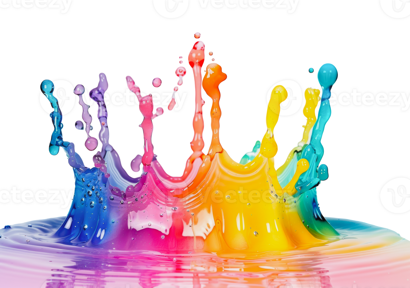 Colorful liquid splashing and creating a rainbow effect, cut out - stock png. png