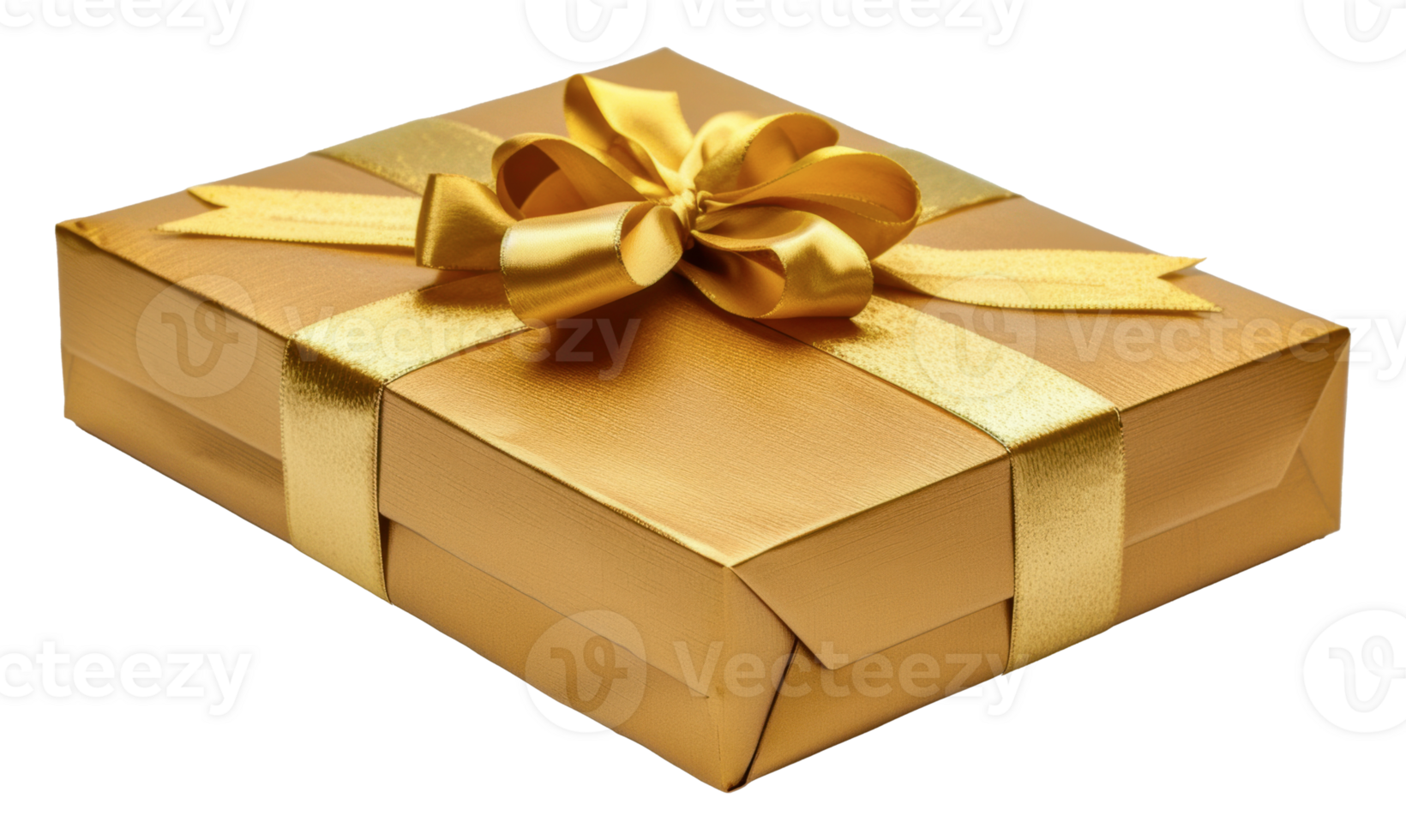 Gold gift box with satin bow, cut out - stock png. png