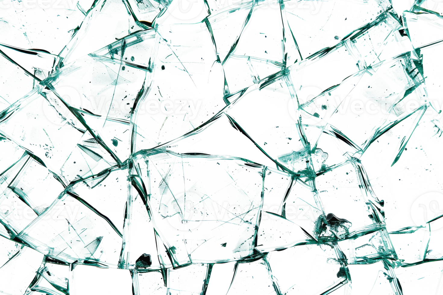 Close up of shattered glass with green tint, cut out - stock png. png