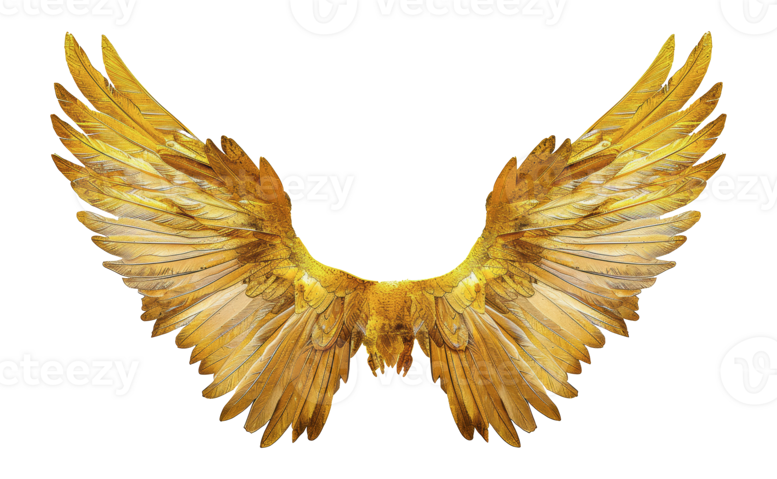 Pair of golden angel wings spread wide, cut out - stock png. png