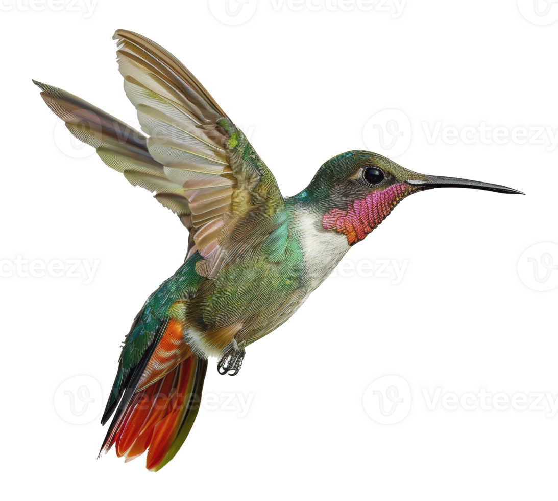 Ruby-throated hummingbird in flight, cut out - stock png. png