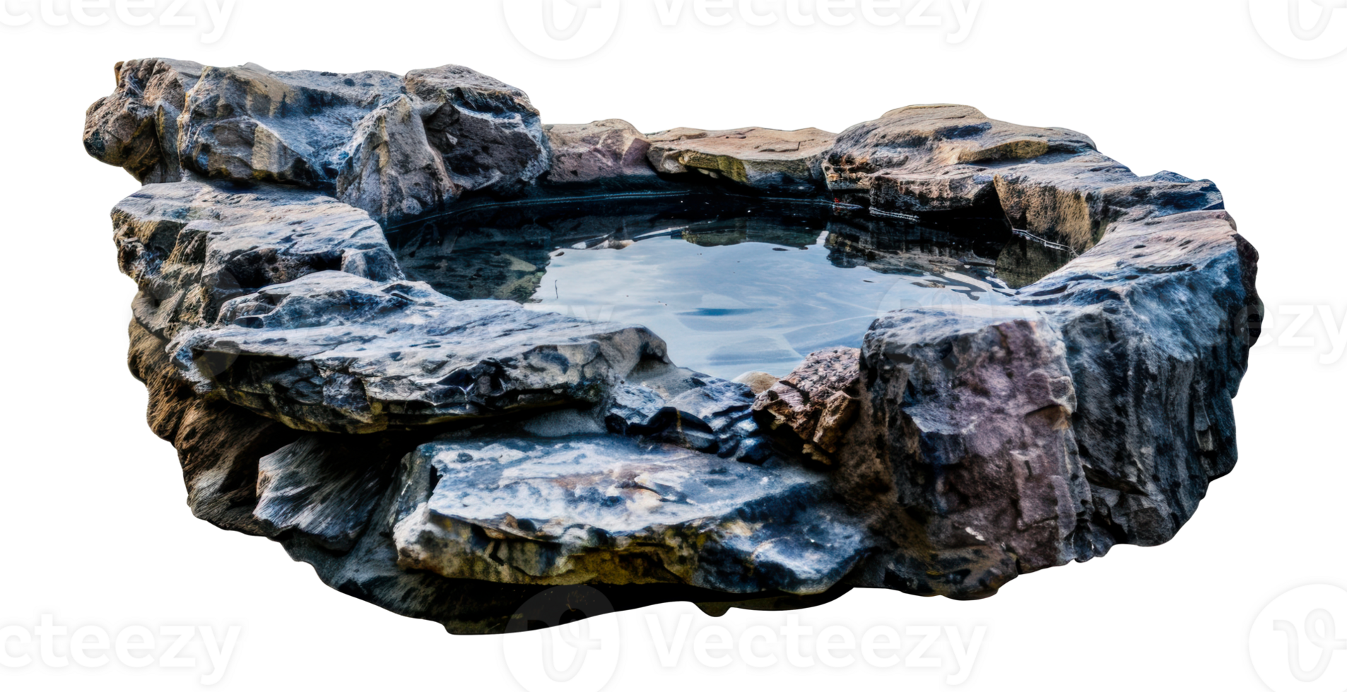 Small stone pond with water, cut out - stock png. png