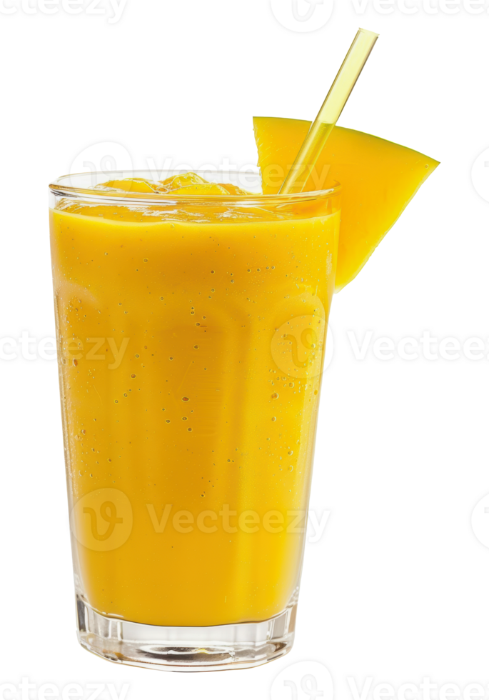 Refreshing mango smoothie with straw and garnish, cut out - stock png. png