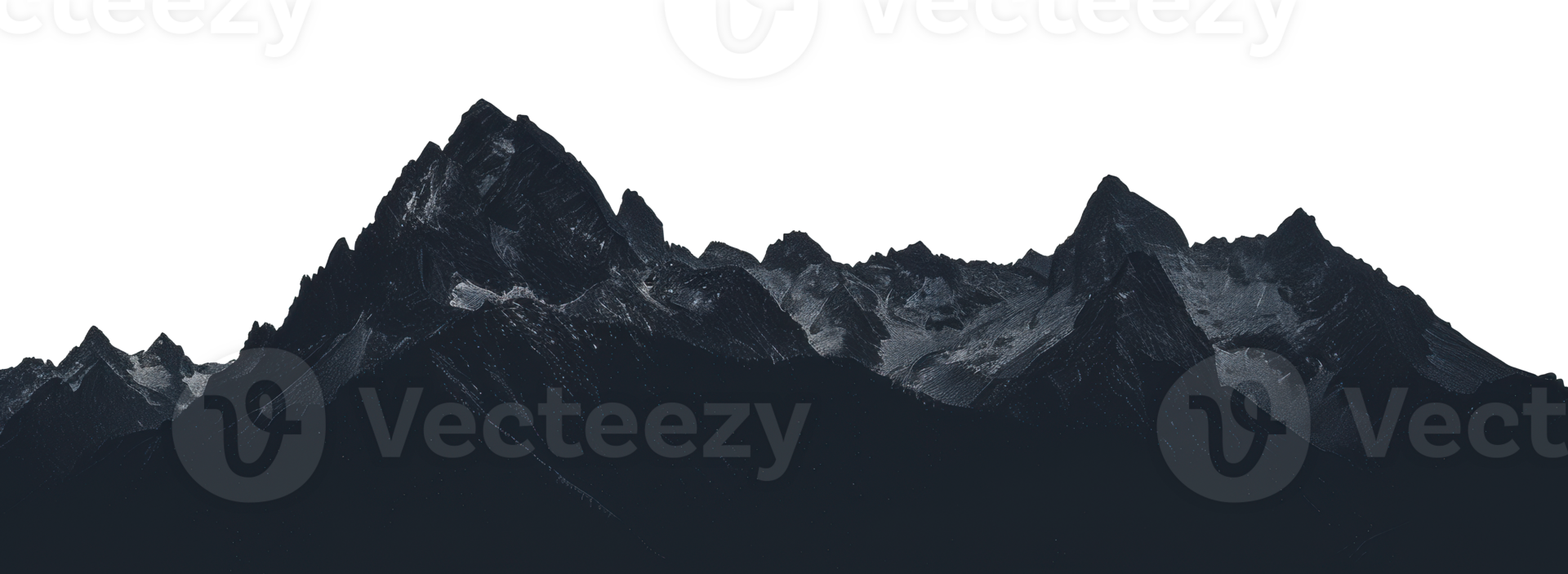 Dark silhouette of mountains in a cloudy day, cut out - stock png. png