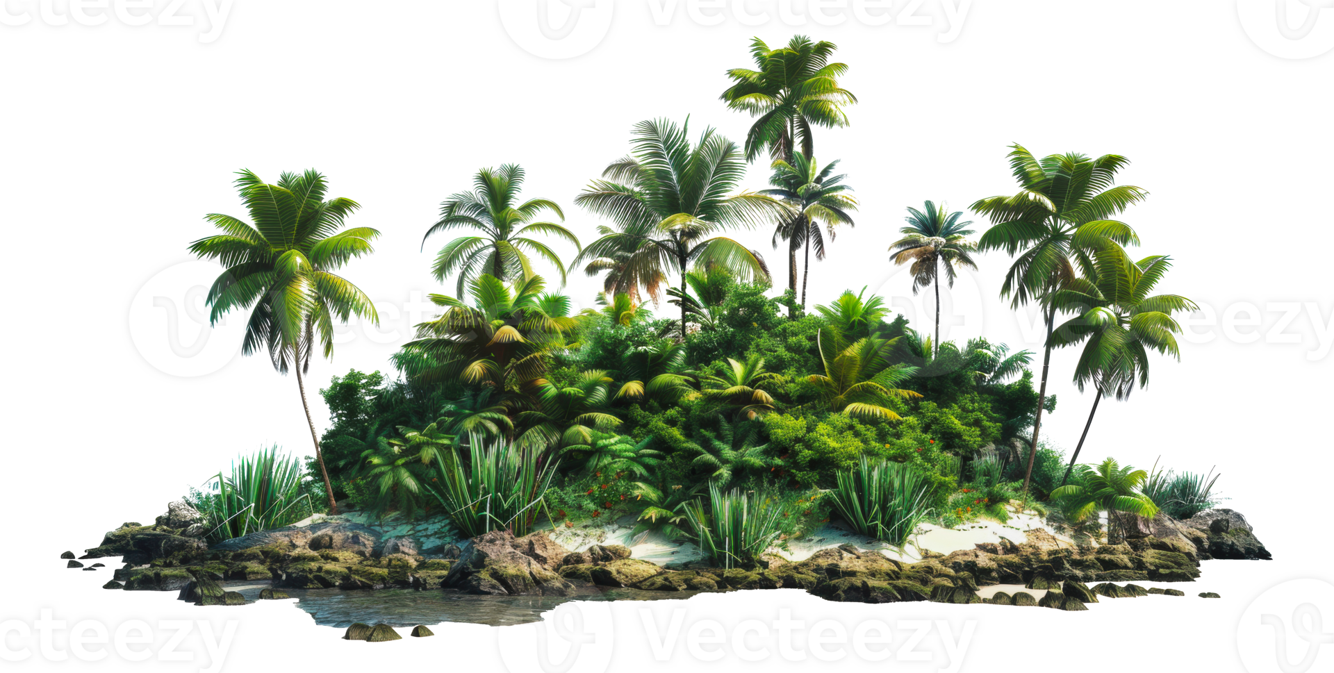 frodig tropisk ö med handflatan träd och sandig Strand, skära ut - stock png. png